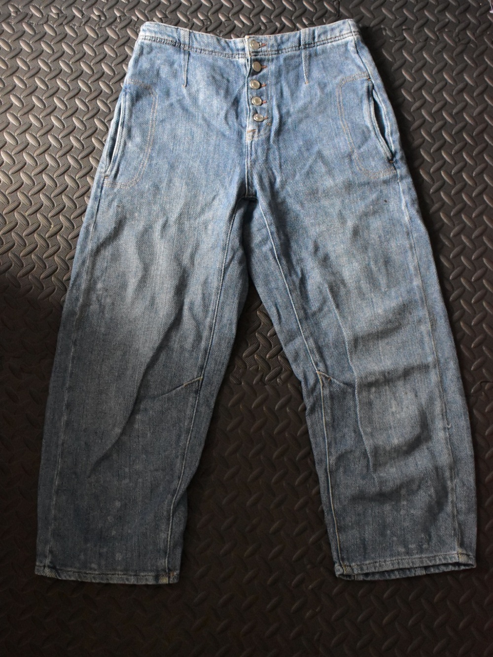 Free People Osaka Barrel Jeans Calypso Blue Button Fly